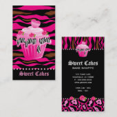 ベーカリーのシマウマのトラのローズピンクのカップケーキのハートの着氷 名刺 (正面/裏面)