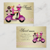 ベーカリーのスクーターの女の子のピンクのチョコレートケーキのポップ 名刺 (正面/裏面)