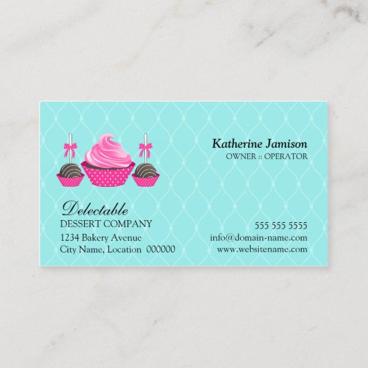 ベーカリーのダマスク織の水のピンク 名刺 (裏面)