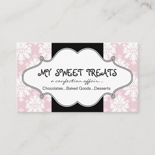 ベーカリーのピンクのダマスク織の名刺 名刺 (正面)