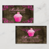 ベーカリーの名刺のカップケーキのスエードのブラウンのピンク 名刺 (正面/裏面)