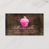 ベーカリーの名刺のカップケーキのスエードのブラウンのピンク 名刺 (裏面)
