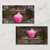 ベーカリーの名刺のカップケーキのスエードのブラウンの紫色 名刺 (正面/裏面)