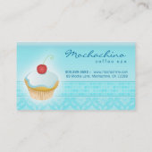 ベーカリーの名刺のカップケーキのダマスク織の青 名刺 (裏面)