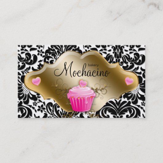 ベーカリーの名刺のカップケーキのピンクのカラメル 名刺 (正面)