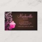 ベーカリーの名刺のカップケーキのリネンブラウンのピンク 名刺 (裏面)