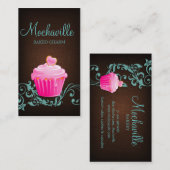 ベーカリーの名刺のカップケーキのリネンブラウンの青2 名刺 (正面/裏面)