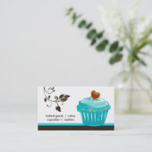 ベーカリーの名刺のカップケーキの青い花のハート 名刺 (スタンド正面)