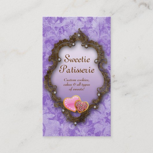 ベーカリーの名刺のクッキーのヴィンテージのブラウンの紫色 名刺 (正面)