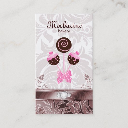 ベーカリーの名刺のケーキは渦巻のピンクブラウンをぽんと鳴らします 名刺 (正面)