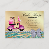 ベーカリーの名刺のシマウマのティール（緑がかった色）の金ゴールドの輝き 名刺 (裏面)