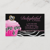 ベーカリーの名刺のシマウマのピンクのカップケーキのダマスク織 名刺 (裏面)