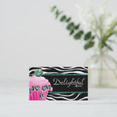 ベーカリーの名刺のシマウマのピンクのカップケーキのティール（緑がかった色） 名刺 (スタンド正面)