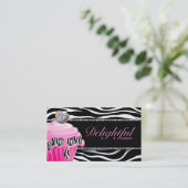 ベーカリーの名刺のシマウマのピンクのカップケーキの銀 名刺 (スタンド正面)