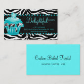 ベーカリーの名刺のシマウマの青いカップケーキのハートの点 名刺 (正面/裏面)