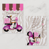 ベーカリーの名刺のスクーターの女の子のピンクはシマウマを囲みます 名刺 (正面/裏面)