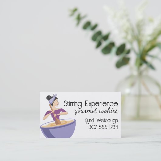 ベーカリーの女性ベーキングミキシングボウルの名刺 名刺 (スタンド正面)