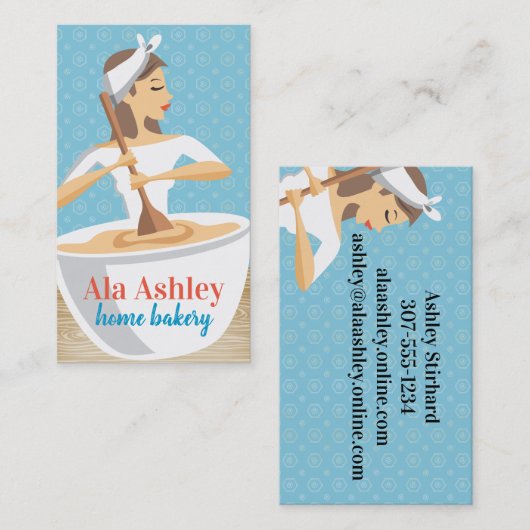 ベーカリーの女性ベーキングミキシングボウルの茶髪 名刺 (正面/裏面)