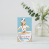 ベーカリーの女性ベーキングミキシングボウルの茶髪 名刺 (スタンド正面)