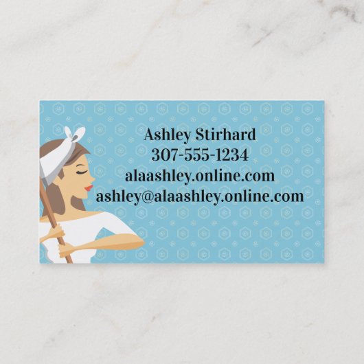 ベーカリーの女性ベーキングミキシングボウルの茶髪 名刺 (裏面)