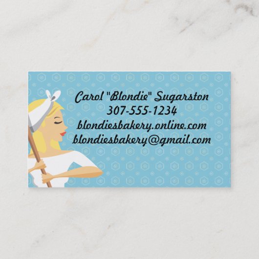 ベーカリーの女性ベーキングミキシングボウルの金髪 名刺 (裏面)