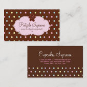 ベーカリーの水玉模様チョコレートピンクの花柄のモノグラム 名刺 (正面/裏面)