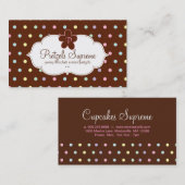 ベーカリーの水玉模様チョコレートピンクの花柄 名刺 (正面/裏面)