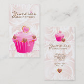 ベーカリーの葉のハートのピンクのカップケーキのアイシングの点 名刺 (正面/裏面)