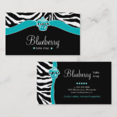 ベーカリーの青いカップケーキのシマウマのアニマルプリント 名刺 (正面/裏面)