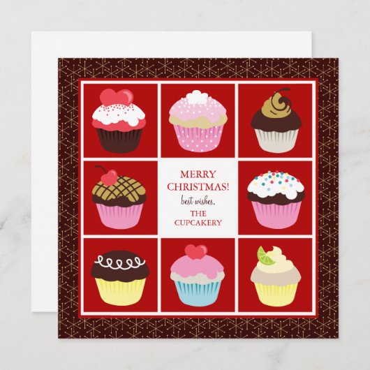 ベーカリーまたはカップケーキショップのビジネスのクリスマスカード シーズンカード (正面/裏面)
