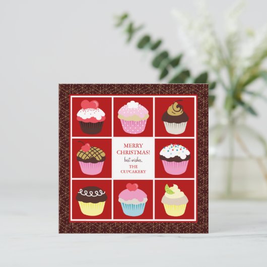 ベーカリーまたはカップケーキショップのビジネスのクリスマスカード シーズンカード (スタンド正面)