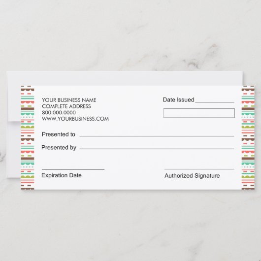 ベーカリーまたはカップケーキショップギフト券 (裏面)