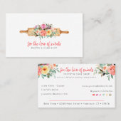 ベーカリーまたはケーキ転がショップ – ピン&花模様  名刺 (正面/裏面)