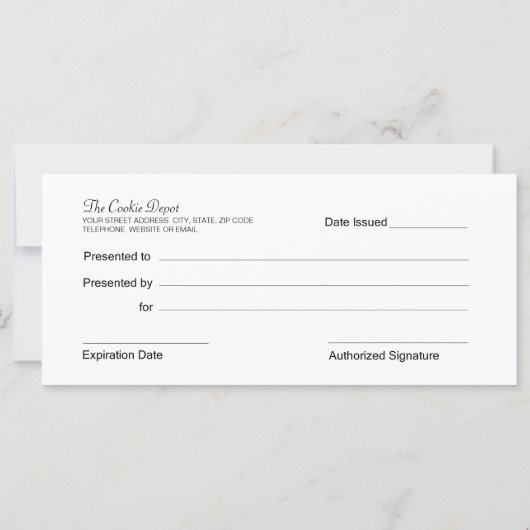 ベーカリーまたはCookieのビジネス向けギフト券 (裏面)