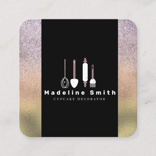 ベーカリーアレスベイカーピンヘラ金ゴールドスパークル スクエア名刺 (正面)