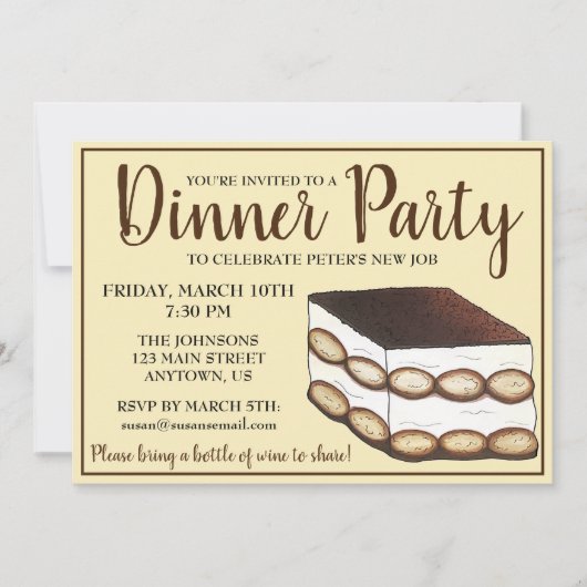 ベーカリーイタリアンティラミスデザートフードディナーパーティー 招待状 (正面)