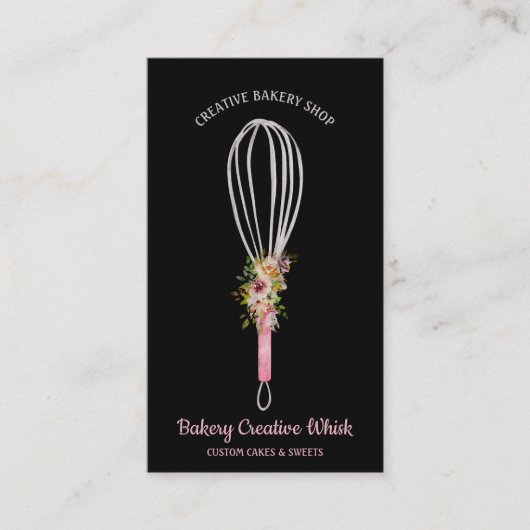 ベーカリーウィスクロゴパティシボホブラックバラ金ゴールド 名刺 (正面)