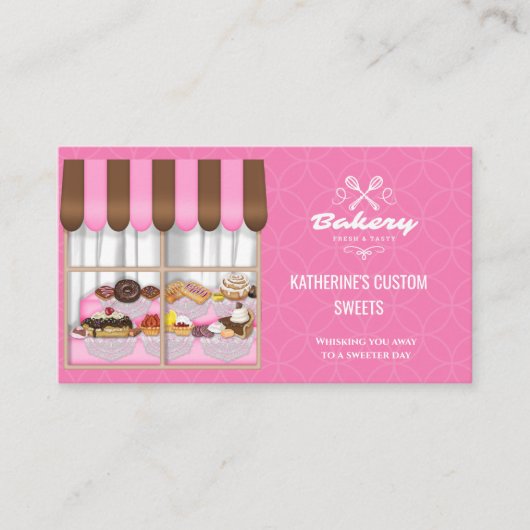 ベーカリーウインドウペストリーピンク白の名刺 名刺 (正面)
