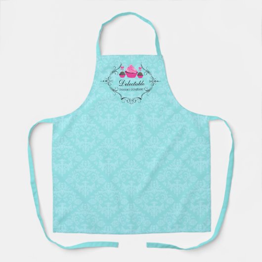 ベーカリーエレガントダマスクアクアピンクカップケーキケーキポップ エプロン (正面)