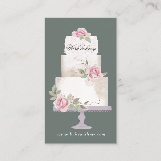 ベーカリーエレガント3層ケーキ垂直 名刺 (正面)