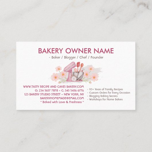 ベーカリーカスタマイズ可能なカフェケーキメーカーピンク 名刺 (裏面)