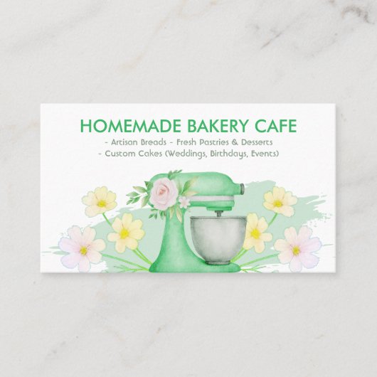 ベーカリーカスタマイズ可能なカフェケーキメーカーフローラグリーン 名刺 (正面)