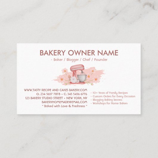 ベーカリーカスタマイズ可能なカフェケーキメーカーフードレシピ 名刺 (裏面)