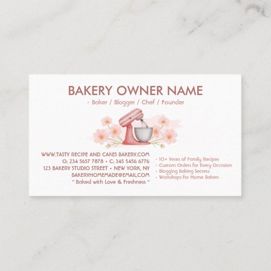 ベーカリーカスタマイズ可能なカフェケーキメーカー花 名刺 (裏面)