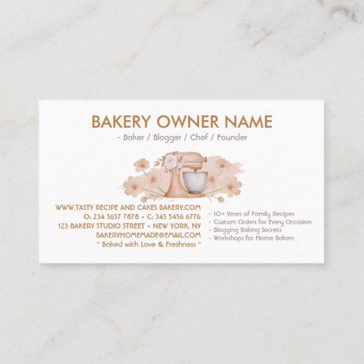 ベーカリーカスタマイズ可能なカフェケーキ水彩 名刺 (裏面)