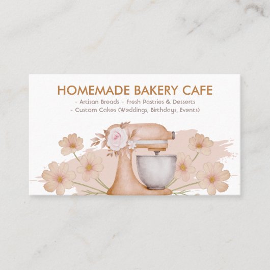 ベーカリーカスタマイズ可能なカフェケーキ水彩 名刺 (正面)
