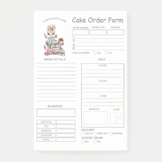 ベーカリーカスタムケーキ注文型枠ポストイットノート ポストイット (正面)