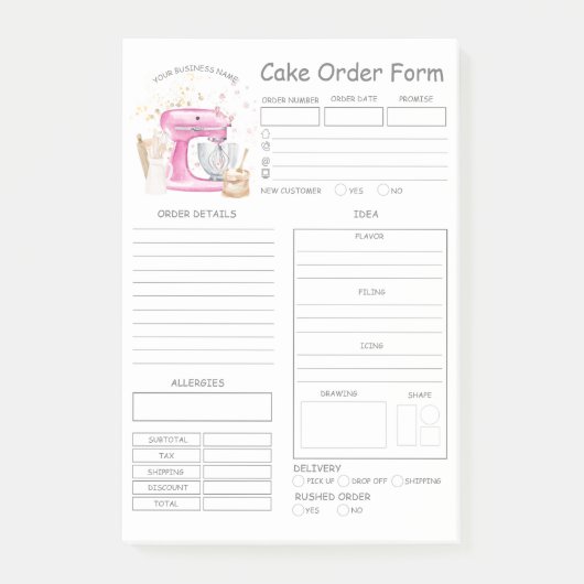 ベーカリーカスタムケーキ注文型枠ポストイットノート ポストイット (正面)