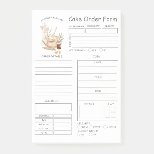 ベーカリーカスタムケーキ注文型枠ポストイットノート ポストイット (正面)