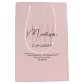 ベーカリーカスタムモノグラムロゴピンク紙バッグ ミディアムペーパーバッグ (正面)